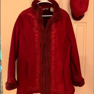 ll bean red suede coat with hat